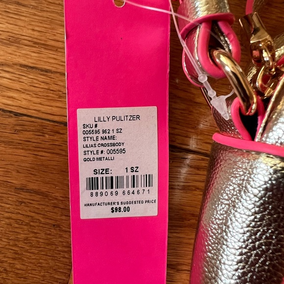 💝 NWT Lilly Pulitzer Lilias Crossbody Purse Gold and Pink - Picture 7 of 10